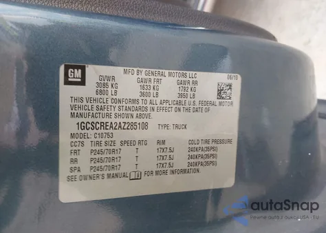 2010 Chevrolet Silverado 1500 Ls из США, поврежденный, VIN 1GCSCREA2AZ285108